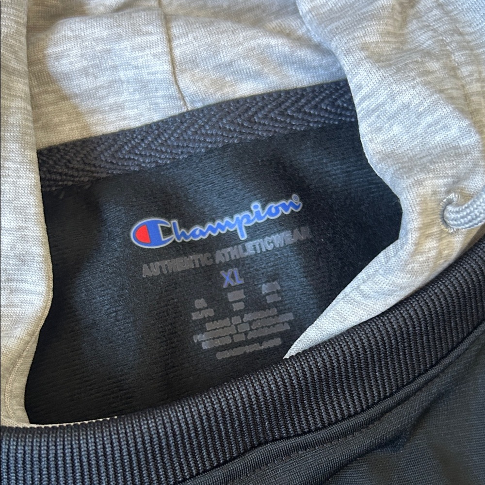 NWT Champion Black Hoodie with Gray Hood and Stripes Sweatshirt XL - Picture 4 of 4